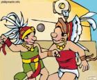 Top oyunu Maya ritüel, oyuncular taş yüzük ile topu geçirmek için mücadele